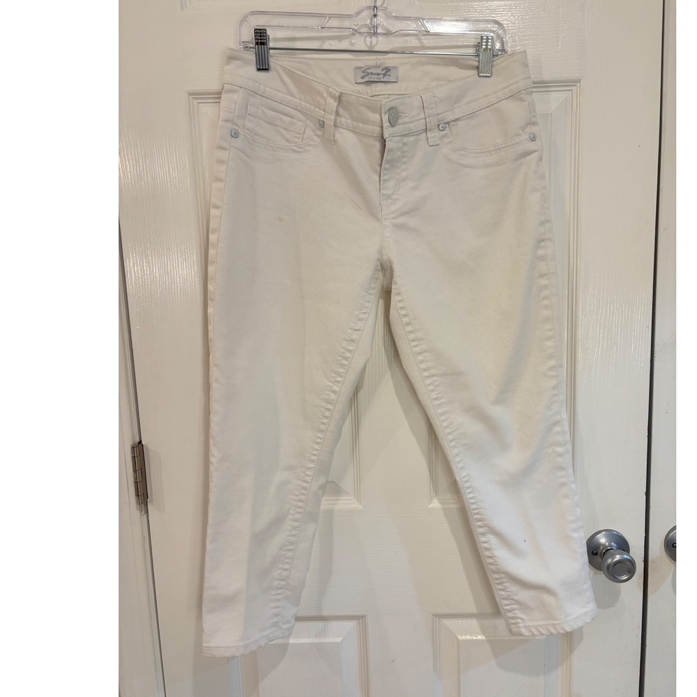 Seven 7 Women's White Denim Capri Pants Embroidered Pockets Casual Style